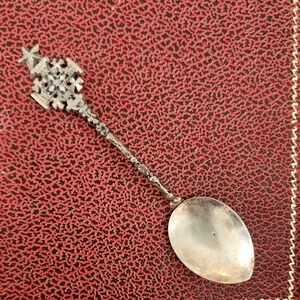 Jerusalem Wall Cross Design Souvenir Spoon. 900 Silver